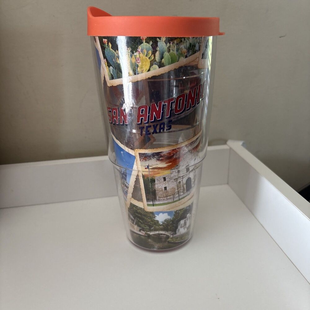 Tervis San Antonio Texas 24 oz Tumbler Cup Insulated Travel Souvenir Orange Lid